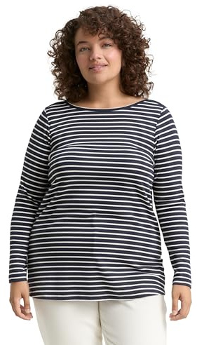 Tom Tailor Damen 1048373 Plussize Plus Size - Langarmshirt mit Streifenmuster (1er Pack)