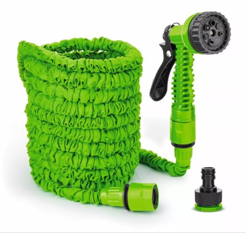 Expandable Garden Hose Pipe Flexible Spray Gun Pipe Multiple Expanding Fittings, Anti-Leakage with 9 Function Spray Settings Nozzle Modes (Green) (100 FT)