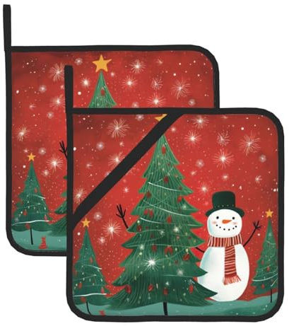 Topflappen-Set mit Weihnachtsmotiven, hitzebeständige Topflappen und Kochpads zum Backen, Grillen und Grillen