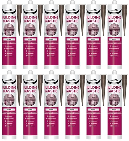 Bond It BUILD-MATE Building Mastic Silicone Sealant – 12x Brown, 310ml | Oil-Based Silicone Gunnable Pointing & Sealing Mastic for Exterior | Weatherproof Sealant Adhesion to Building Materials