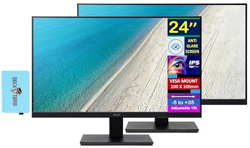 Acer 24 FHD IPS monitor with 4ms response time, anti-glare, adaptive sync, built-in speakers, VESA mount (100mm) and Dockztorm USB port expander, HDMI