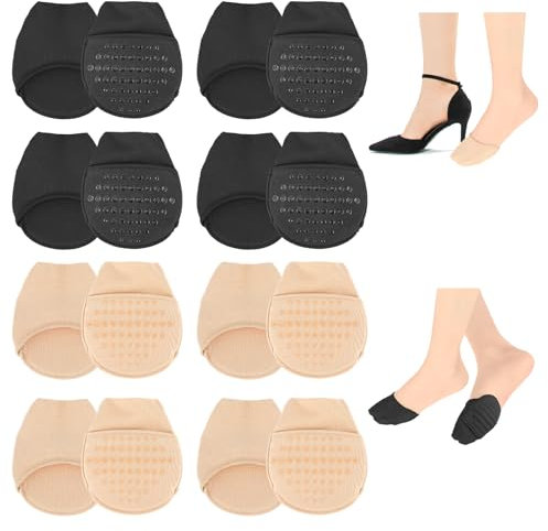 YUXIANLB 8 Paar Ballenpolster-Socken, Damen-Zehenabdeckung mit Polsterung, Zehenkappen-Socken, Unsichtbare Einlegesocken (Schwarz, Hautfarbe)