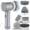 Electric Cleaning Brush - Sonic Scrubber Cordless Rechargeable, Waterproof Electric Scrubbing Brush with Interchangeable Brush Heads for Car, Bedroom, Kitchen, Sink, Floor, Bathtub & Wall (Grey)