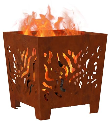 vidaXL Feuerstelle Braun 40 x 40 x 40 cm Wetterfeststahl | Stabil genug für die Natur, Aus Materialien, die nicht rosten, Super für deine Gartenparty