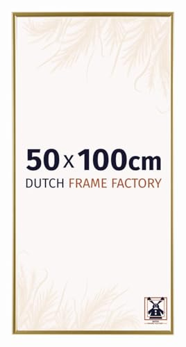 Dutch Frame Factory - Bilderrahmen 50x100 cm Gold - Kunststoff | Antireflex-Acrylglas aus Kunststoff, Wandmontage, Geeignet für Fotos, Poster und Puzzles, Easy, Made in Holland