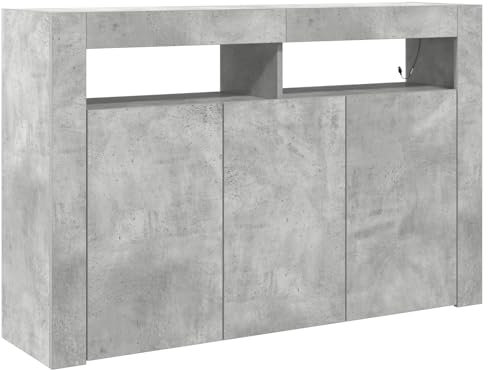 vidaXL sideboard - concrete grey engineered wood - chic modern storage cabinet with led lighting 116x30x75 cm for living/dining room