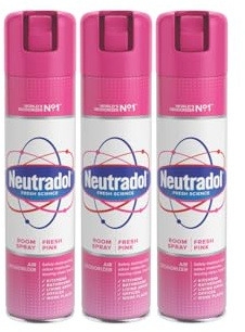 Neutradol Room Spray, Fast Acting Aerosol, Air Freshener for Home & Office, Odour Eliminator, Fresh Pink, Multipack of 3 x 300ml (Pink Fresh)