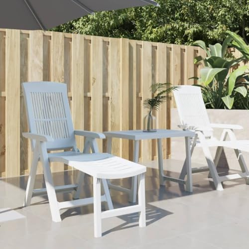 Makastle Sonnenliege, Gartenliege, Strandliege für Innenhof, Garten, Pool, Terrasse, Balkon, Witterungsbeständig, Weiß Kunststoff 60 x 114 x 110 cm