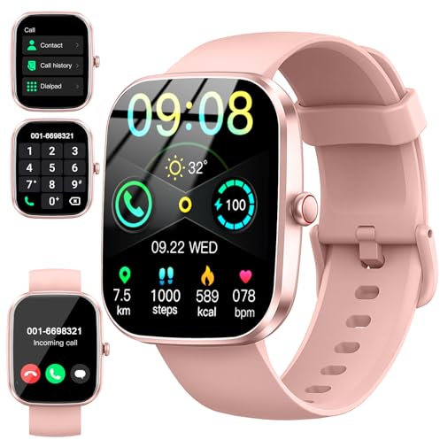 Smart Watch, 2025 HD 1.91 Smartwatch for Men Women with Answer/Make Calls, Heart Rate/Sleep Monitor, 112+ Sports Step Counter, IP68 Waterproof Activity Fitness Trackers for Android iOS Phone, Pink