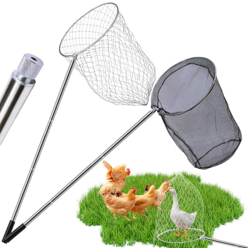 Hühnernetze, 2 Stück Skalierbares Hühnerfänger, Fangnetz Set Geflügel Net Hühnerfänger Tierfangstange , Einziehbar 80-240cm, Geflügelfänger für Huhn, Enten, Gänse, Puten, Katzen, Vögel, Fische