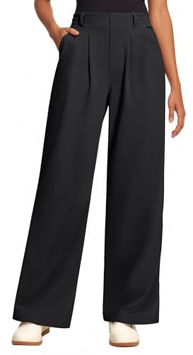 Oyamiki Wide Leg Trousers for Women UK Waffle Knit Palazzo Pants Business Work Casual Elasticated Waist Trousers with Pockets