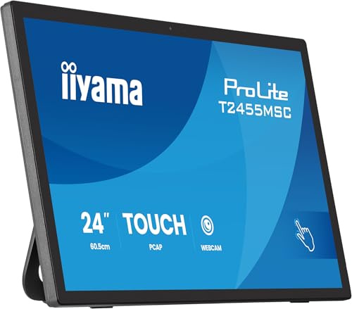 iiyama Prolite T2455MSC-B2 Full-HD IPS PCAP Touchscreen-Monitor | 60,5 cm, 23,8, 120Hz, 10 Punkt Multitouch, HDMI, DP, USB3.2, Webcam, Mikrofon, Lautsprecher, 7H, Anti-Fingerprint, schwarz