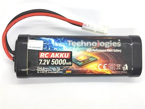 GLK-Technologies® High Power RC Modellbau-Akkupack 7.2V / 5000mAh (NiMh) für RC Auto LKW Boot Drohne Flugzeuge