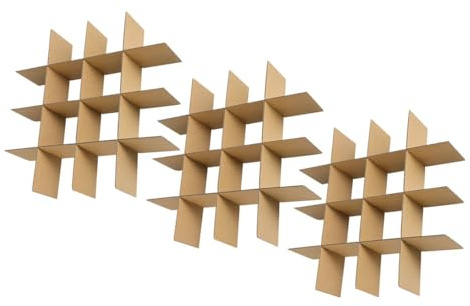 Lurrose 27-Cell Glass Dividers for Moving Boxes, 3 Sets of Cardboard Inserts for Packing Glassware and Mugs, Corrugated Cardboard, Easy Setup for Household Moving, 33.5 X 33.5 X 8Cm