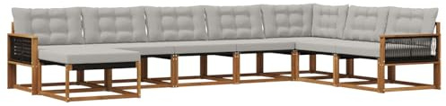 vidaXL Outdoor-Sofagarnitur mit Kissen 8 pcs Natürlich und Hellgrau, Moderne Garten-Sofa-Set, robuster Akazienholz, Bequeme Liege, stilvolle Freizeitmöbel für draußen
