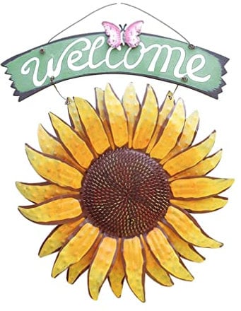 WINOMO Vintage Butterfly Sunflower Welcome Iron Sign Bar Cafe Shop Store Door Decor Plaque Welcome Hanging Sign Board