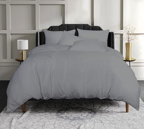 sleepdove® LUXURY EGYPTIAN COTTON 200 COUNT BEDDING SETS DUVET COVER SET (QUILT COVER WITH PILLOW CASES (Double, Grey)