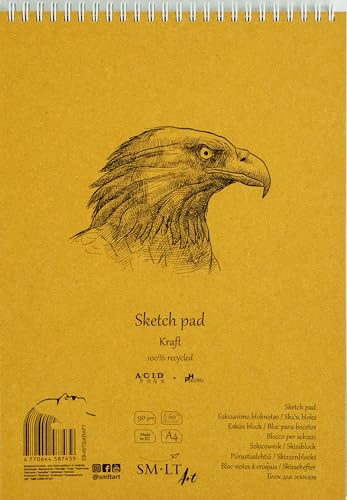 SMLT EB-60TS/KRAFT Authentic Line A4 Skizzenblock, Gerippt Braunes Natron Kraftpapier, 90 gsm, 60 Blatt, mit Perforation, recycelter Deckel und Doppelspirale