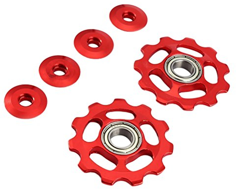 VORCOOL 2 Stücke Schaltröllchen Fahrrad Schaltwerk Riemenscheibe 11T Aluminium für Shimano (rot)