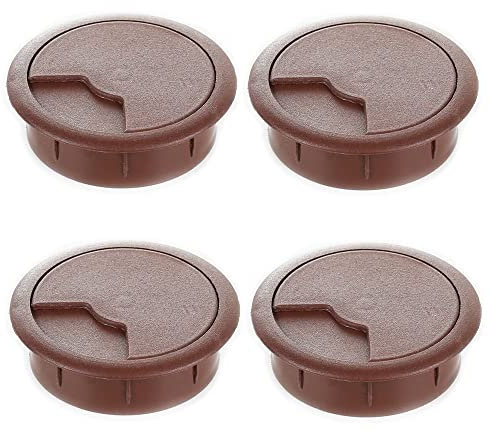 sossai® Passage de câble KDM2 | Set de 4 | Couleur: Marron | Diamètre: 80 mm | Passe-câble/Passe-Fil pour Bureau, Table & Plan de Travail | Matériau : Plastique (Made in EU)