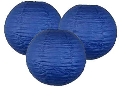 Linternas de papel de colores mezclados, paquete de 3 linternas de papel redondas, pantalla para decoración de fiesta (azul real, 30 cm)
