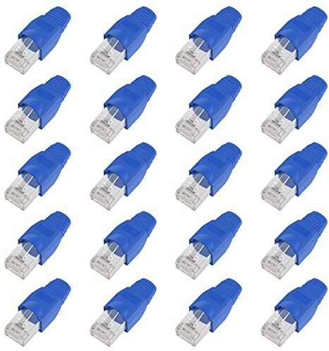 ShipeeKin 20 Conectores Modulares Blindados De Red Ethernet RJ45 | Cat5e Cat5 Cat 5e CAT6 Cat6e 8P8C UTP STP 50U chapado en oro LAN cable Plug Crimp (Azul)