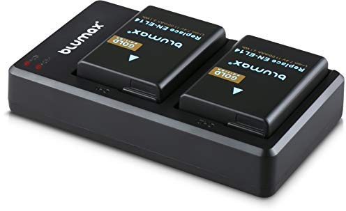 2X Blumax Akku kompatibel mit Nikon EN-EL14 [ 1300mAh ] + Slim Dual Charger EN-EL14a für D3100 D3500 D5200 D5500 D5600 DF/CoolPix P7200 P7800 P8000