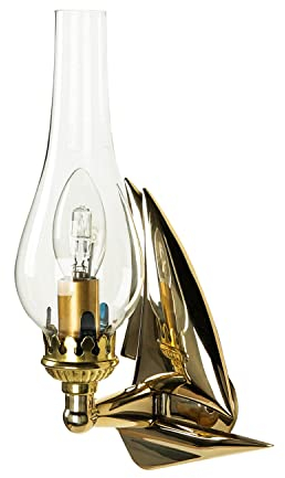 Petro Wandleuchte Innen Segelschiff aus Echt-Messing massiv H:31cm E14 EU Qualitäts maritim nautisch für Schlafzimmer Flur Wohnzimmer Wandlampe