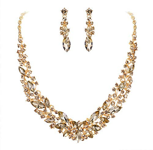 Clearine Damen Schmuckset Hochzeit Braut Österreichischen Kristall Marquise Cluster Kragen Halskette baumeln Ohrringe Set Champag-Gold Gold-Ton