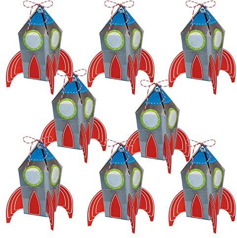 Amscan 3902278 - Blast Off Space Kids Birthday Party Spaceship Favour Boxes - 8 Pack