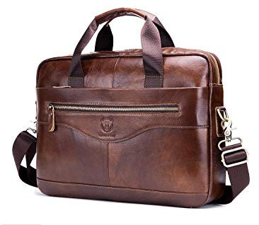 POPOTI Borsa Tracolla Uomo, Borsa a Mano Pelle Cartella Borsa Laptop Impermeabile Scuola Borse a Spalla Vintage Multifunzionale Messenger Bag (Marrone, 36X7X27CM)