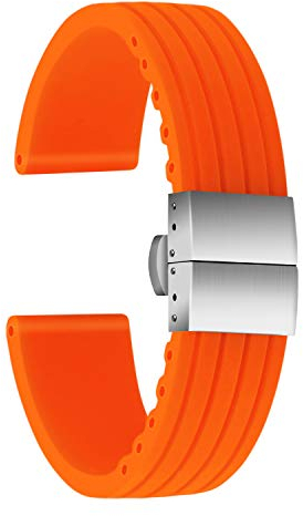 ULLCHRO Unisex Kautschuk Armband mit Edelstahl Silber Faltschließe 20mm Orange