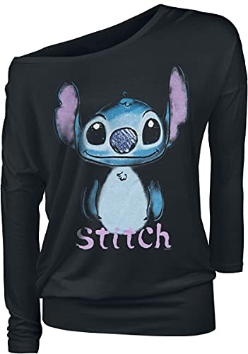 Lilo & Stitch Graffiti Mujer Camiseta Manga Larga Negro 5XL 95% Viscosa, 5% elastán Ancho
