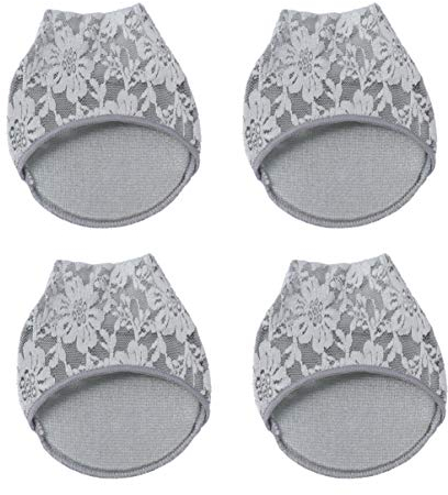 Artibetter 2 Paar Toe Topper Socken Fancy Lace Socken No Show Unsichtbare Liner Socken mit Rutschfestem Boden für Damen Damen Grau