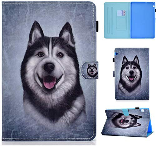 Succtop Funda Huawei Mediapad T5 10 Funda Carcasa Función de Soporte Multiángulo Funda Dormir/Despertar Automático Carcasa Tableta Funda Huawei Mediapad T5 10 10.1 Pulgadas 2018 Perro Husky