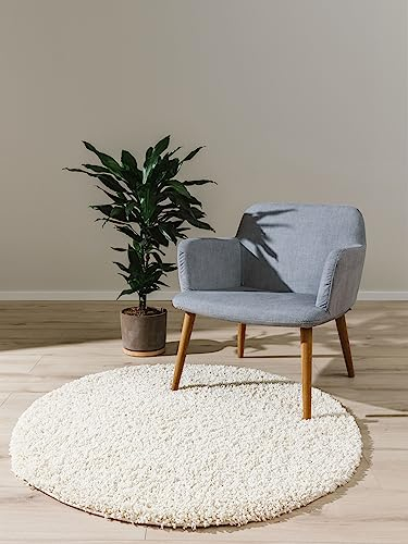 benuta Basic Hochflorteppich Soho - Cream ø 80 cm rund - Kuschelig Weicher Teppich im Minimalistischen Look - Pflegeleicht - Fußbodenheizung Geeignet