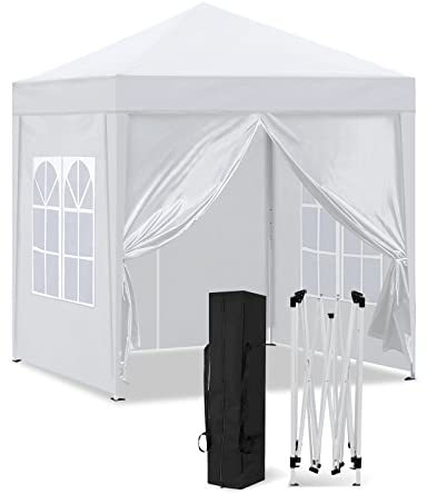 CLIPOP Carpa Plegable de 2 x 2 m, Cenador de Jardín con 4 Paneles Laterales y Bolsa de Transporte, Resistente al Instante Refugio para Bodas, Camping, Playa