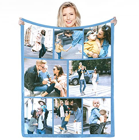 Personalisierte Decke Mit Foto,Fotodecke Mit Eigenem Foto,Worten Bild Collage Individuelle Decken, Geburtstags-Souvenir-Geschenke Personalisierte Decke für Vater, Mutter, Kinder, Hunde, Freunde