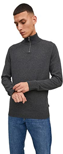 JACK & JONES Herren Jjemil halbe Zip Baumwoll Pullover - Dark Grau Melange - M