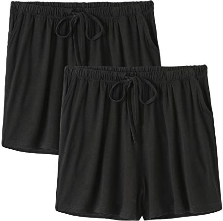 Ymmchy Nachtwäsche Kurze Hose für Damen Weiche Pyjama Shorts Unterteile mit Taschen und Kordelzug 2-Pack Black/Black XL