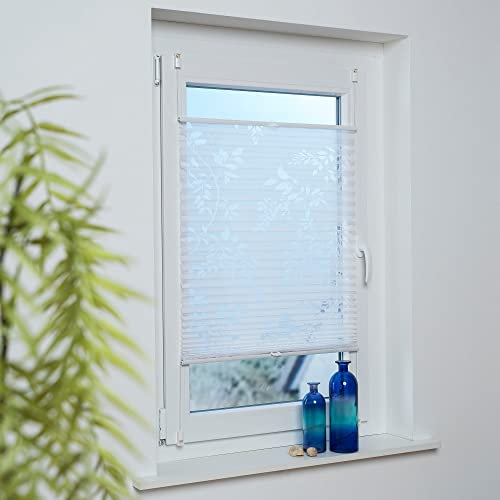 DECOLIA by Garesa Fenster Klemmfix Plissee ohne Bohren 60 x 130 cm Burnout Blätterranke, Weiß - Lichtdurchlässiger Fenster Sichtschutz und Fenster Deko, Faltrollo