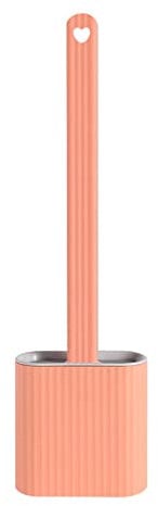 Escobilla Plana para Inodoro con Juego de Soporte Cepillos limpiadores de Silicona TPR de Mango Largo Accesorios de baño para Inodoro montados en la Pared,Rosado