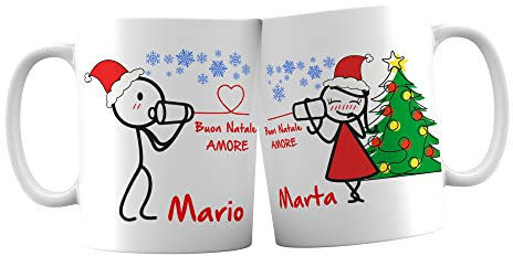 Bulabadoo Coppia Tazze Natale Personalizzabili - Gadget Natalizio - Innamorati - Amore al Telefono - Coppie - Pensieri Natalizi - Regalo