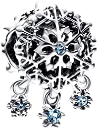 BEEUVIP Damen Schneeflocke Traumfänger Quaste Charm Anhänger für Armband 925 Sterling Silber Geburtsstein Charms Beads passend für Armband