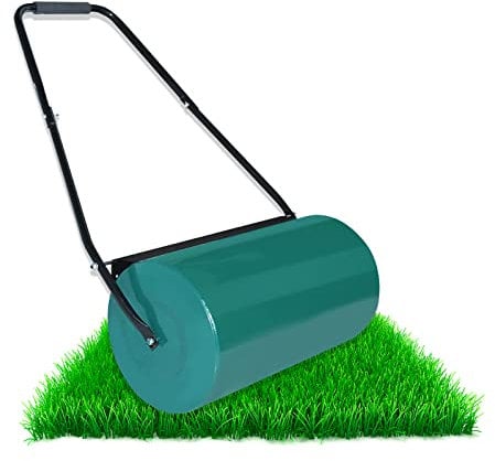 Yznahre Rasenwalze Handwalze Ackerwalze 57 cm Walzenbreite, 32 cm Durchmesser, 46L Füllvolumen, Rasenroller Gartenwalze Walze befüllbar mit Wasser/Sand, Gartenfräse für Rasen und Acker (Grün)