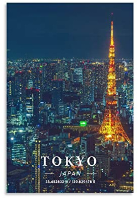 Tokyo Tower Japan Vintage Reiseposter Nacht 20 x 30 cm Wandkunstdruck Leinwandkunst Poster Modern Familie Schlafzimmer Dekor Poster