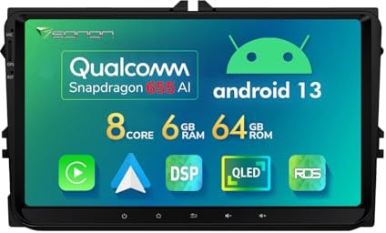 Eonon 9 Zoll Android 13 Autoradio für VW Golf VI/V Polo Touran T5 Seat Skoda 6+64GB 4G LTE kabellos CarPlay Android Auto GPS Bildschirmspiegelung Bluetooth WiFi DSP USB Bildschirm Multitasking VWA12S