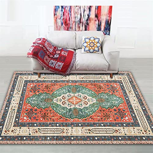 LIVEINU In- und Outdoor-Teppich, Kurzflor mit Orient Design In versch. Farben und Größen, Teppich Vintage für Wohnzimmer Schlafzimmer Esszimmer, persisch orange rot, 40x60cm