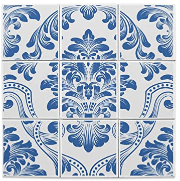 Fabulous Lot x9 Carreaux Céramique Décoratif 20 x 20 cm - Damas Elegant Blanc Chic Tapisserie Luxe Roi (Taille totale 60 x 60cm)