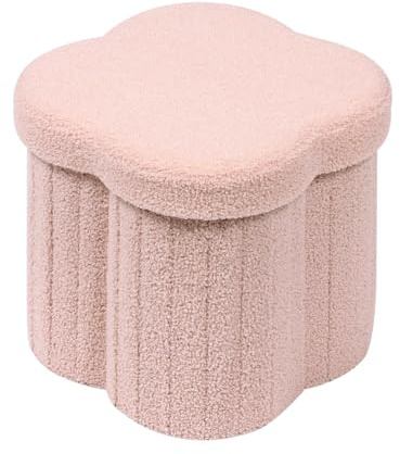 B FSOBEIIALEO Storage Ottoman Cube, Flowers Shaped Ottomans with Storage Foot Stool Footrest for Lving Room, Boucle Ottoman Seat for Dorm Room,Faux Teddy Fur, Pink 12.6x12.6x12.6